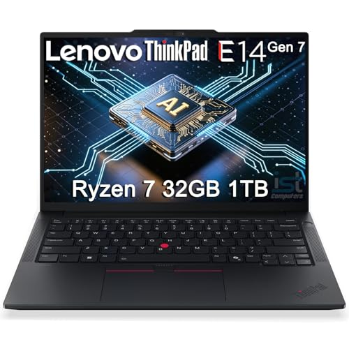 Lenovo ThinkPad E14 Gen 7 Business AI PC Laptop (14" FHD+, AMD Ryzen 7 250 (> Intel Ultra 7 155U), 32GB DDR5 RAM, 1TB SSD), Backlit KB, Fingerprint, 5MP Webcam, Ethernet, Wi-Fi, Win 11 Pro, 20...