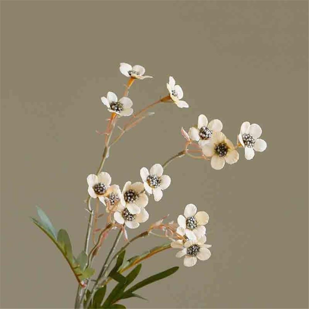 Flores Artificiales Arreglo Floral de simulación de ciruelas Blancas pequeñas con jarrón de Cristal for Mesa de Sala de Estar. Salón
