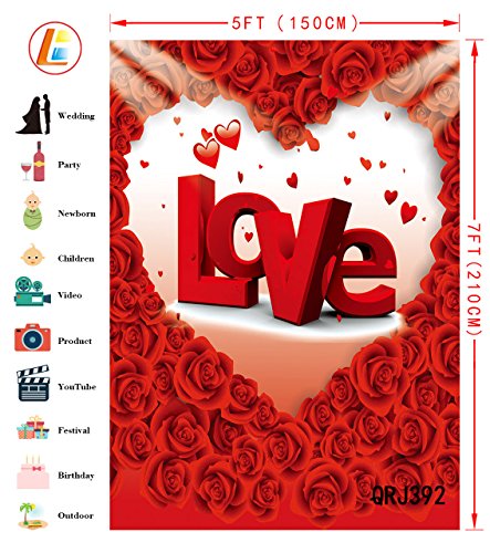 Lb 5X7Ft Valentine's Day Mother's Day Vinyl Photography Backdrop Red Rose Love Heart Customized Photo Background Studio Prop Qrj392 #TOP1