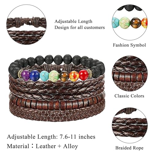 FIBO STEEL 31 Pcs Braided Leather Bracelets for Men Women Wooden Beads Cool Hemp Tribal Wristbands Cuff Punk Multilayered Bracelets4