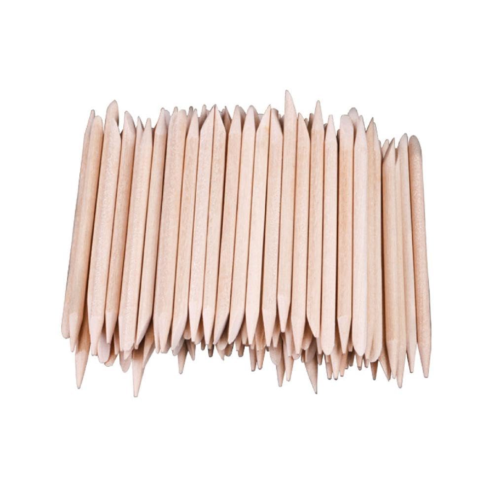 Nagelhautschieber Aus Holz – 50 Stück, Orange, Doppelseitig Mit Flacher & Spitzer Spitze