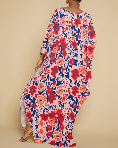Image of Bsubseach Kaftan Dresses for Women Floral Print Plus Size Beach Cover Up