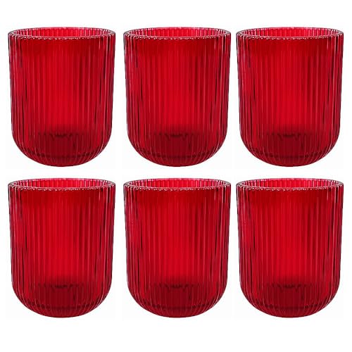 6 Bicchieri in vetro natalizio rosso decorazione natale per una tavola di natale rigati elegante festosa addobbi di casa cl27 idea regalo