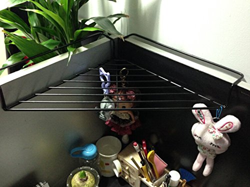 Fashionclubs Iron Wire Office Cubicle Sundries Corner Storage Shelf Rack,Balcony Corner Plant Caddy (Black)