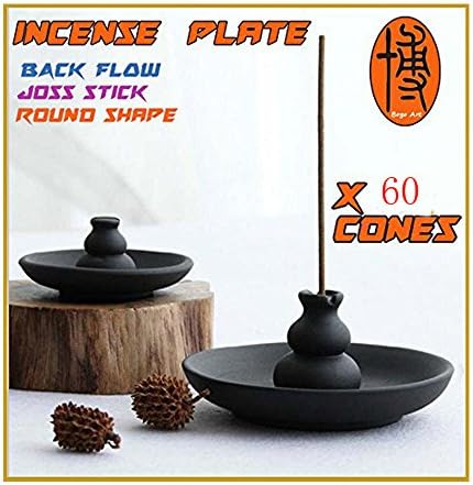 JUNMING INC Xmas Festival Gift Multi Function 3in1 Ceramics Backflow Incense Holder Plate Tower +60 Pcs Cones for Backflow/Joss Stick/Peace Quiet Porcelain Gift BG-BF003
