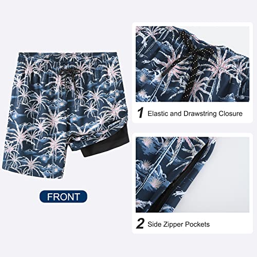 Image of HODOSPORTS Mens 7 inch Swim Trunks with Compression Liner S-6XL Quick Dry Swimming Shorts Zipper Pockets Swimsuits