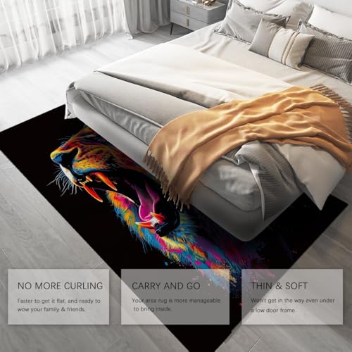 Tapis de salon abstrait lion noir 60x90cm design graffiti chic
