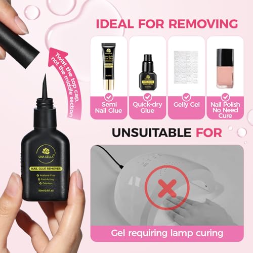 Image of UNA GELLA Nail Glue Remover for Press on Nails 15ml Upgraded Stick & Remove 2 in 1 Acrylic Nails Remover for False Nails Tips Acetone-Free Gentle Gel Nail Remover, Not for Gel Polish Base Coat