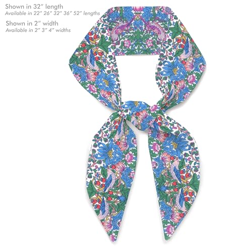 Liberty London Scarf -Choose Length - "Strawberry Thief" Vibrant William Morris Skinny Scarf Tie Headband, Handbag/Purse flair - Silky Tana Lawn Cotton - Choose Length4