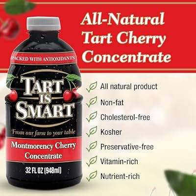 Tart is Smart Montmorency Tart Cherry Juice Concentrate, Cherry Juice Bottle Beverage, Rich in Antioxidants, Ideal for Muscle Recovery and Sleep Support, No-Added Sugar - 32 Ounce Bottle (Pack of 1)