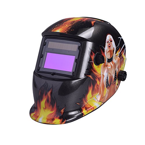 Preisvergleich Produktbild nuzamas solarbetrieben Schweißschutzschild Maske Schweißen Face Schutz für Arc Tig Mig Schleifen Plasma Schneiden mit verstellbarem Shade-Reihe DIN4 / 913 UV / IV Schutz DIN16 Girl On Fire