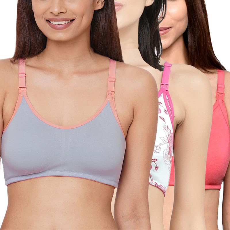 Image of Inner Sense Organic Cotton Bamboo Nursing Bra for Women I Non Padded Feeding Bra with Keyhole Back Design I Wire Free Maternity Innerwear with Full Coverage