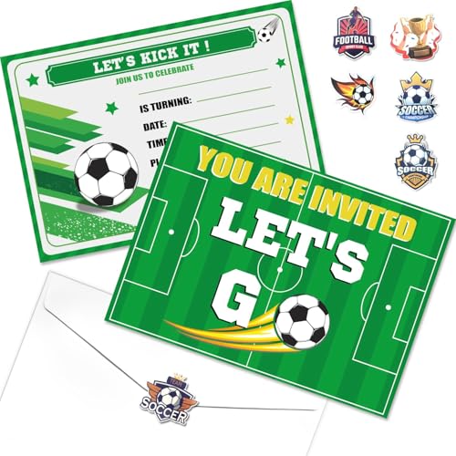Set di 20 inviti per feste di calcio, con buste, bomboniere per feste di calcio, biglietti di invito di compleanno per ragazzi e bambini, accessori per eventi sportivi, 18 x 13 cm Set di 20 inviti per feste di calcio, con buste, bomboniere per feste di calcio, biglietti di invito di compleanno per ragazzi e bambini, accessori per eventi sportivi, 18 x 13 cm