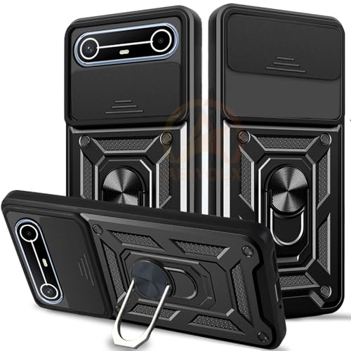 Image of Armor Bumper Back Cover Case for Tecno Pova Slim 5G Rotating Camera Cover, Ring Holder & Kickstand | Heavy Duty & 360 Degree Protection Tecno Pova Slim 5G Back Cover (Black)
