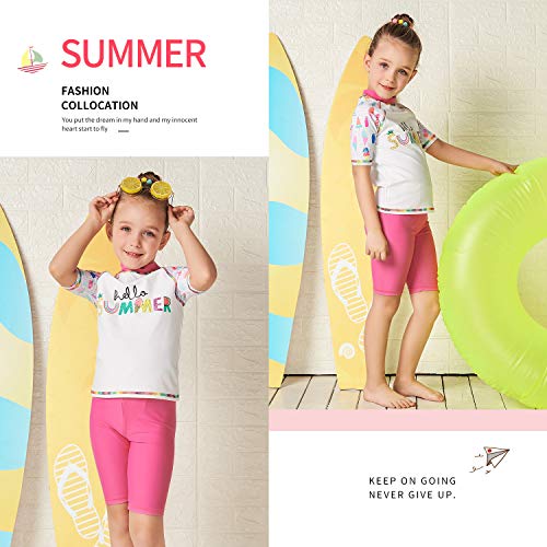 Julysand Toddler Girls Rash Guard Sets Summer Letter Ice Cream Print Swimsuit Short Sleeve Two Piece Swimwear4