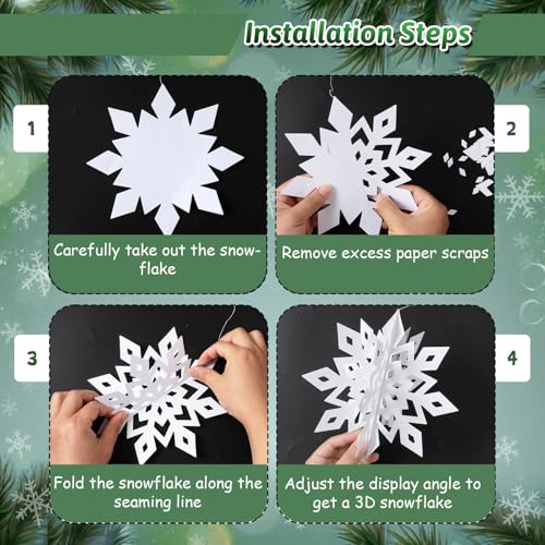 Image of OuMuaMua Christmas Snowflake Decorations Indoor, 24PCS 3D Paper Snowflakes Hanging Ornaments Snowflake Garlands for Xmas Christmas Tree Winter Wonderland New Year Party Home Decorations