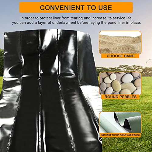 20 X 20 Feet Pond Liner 20 Mil, Ldpe Pond Skins For Fish Ponds Stream Fountain Water Garden, Black Waterfall Backyard Koi Pond Liner, Easy Cutting Underlayment Pond Liners #TOP5