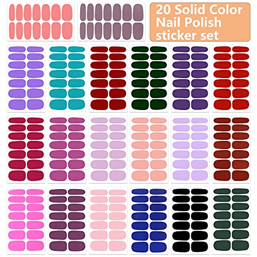 Wokoto 20 Sheets Solid Nail Polish Strips Full Nail Wraps Gel Nail Polish Stickers For Women Girls Stick On Nail Polish Wraps For Gel Polish Stickers Nails Gel Nail Strips Nail Gel Stickers For Nails #TOP1