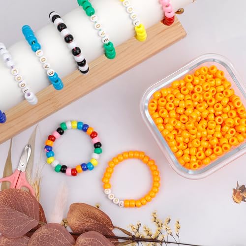 Image of 1000Pcs Pony Beads Bracelet 9mm Orange Plastic Barrel Pony Beads for Necklace,Hair Beads for Braids,Key Chain,Jewelry Making (Orange)