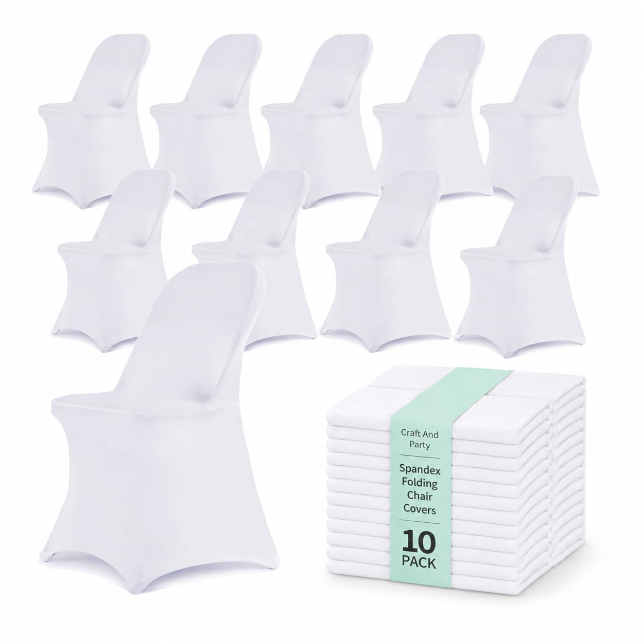 10 Pack White Spandex Folding Chair Covers, Stretch Polyester Slipcovers for Wedding, Party &amp; Dining Chairs – Flat Front Design, Universal Fit