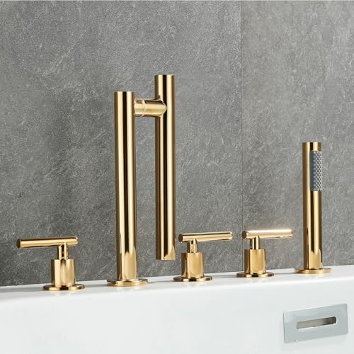 Robinet mitigeur de Bain monté sur Le Pont avec pommeau de douche à 5 trous luxe