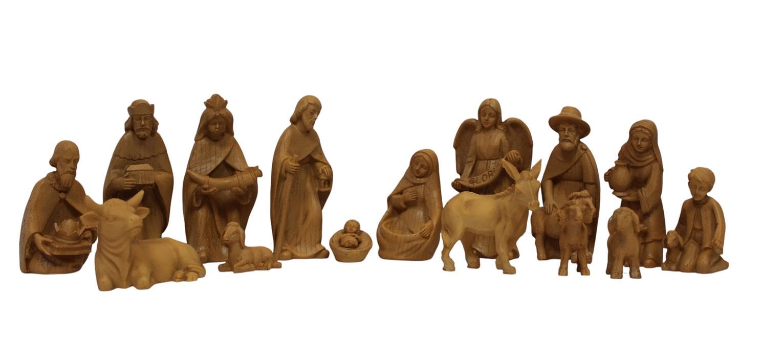 ZICOM Krippenfiguren Miniaturfiguren Krippenset 15-teilig modern Holzoptik Höhe 10,1cm handbemalt Polyresin, Modellbau Puppenhaus
