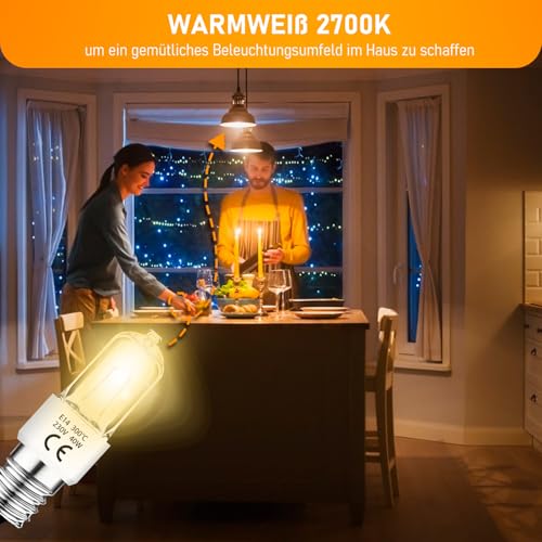 Jaenmsa Backofenlampe 40W 300 Grad E14& 2er-Pack Ofenlampe & Glühbirne Dimmbar 230V, bis 300°C Hitzebeständiges, 2700K Warmweiß für Neff Bosch Backofen Kühlschrank Mikrowelle Dunstabzugshaube
