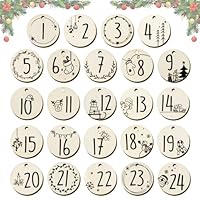 BETESSIN Adventskalender Zahlen Holz - Schwarze Holzzahlen 1-24 für Adventskalender zum Basteln - runde Holzanhänger Zahlen für Weihnachtskalender, Weihnachtsdeko, Geschenkanhänger uvm. (ø4 cm)