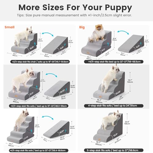 Image of Gardner Pet Dog Stairs for Small Dogs 22.4 inch H, Large 2 in 1 Transformable 3-Step Pet Stairs and ramp, Dog Steps for High Bed (22-27 inch) with Non-Slip Waterproof Cover CertiPUR-US Certified Foam, Grey