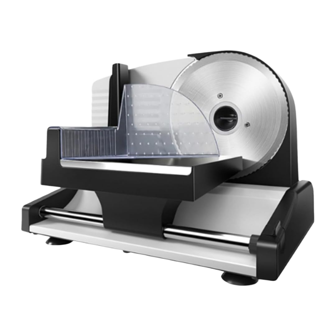 Meat Slicer Electric Food Slicer, 0-0.6 inch (0-15 mm) Thickness Adjustable, Stainless Steel Rotary Blade for Mochi, Cooked Meat, Frozen Meat, Fruit, Small, Stainless Steel, Electric Slicer for Home