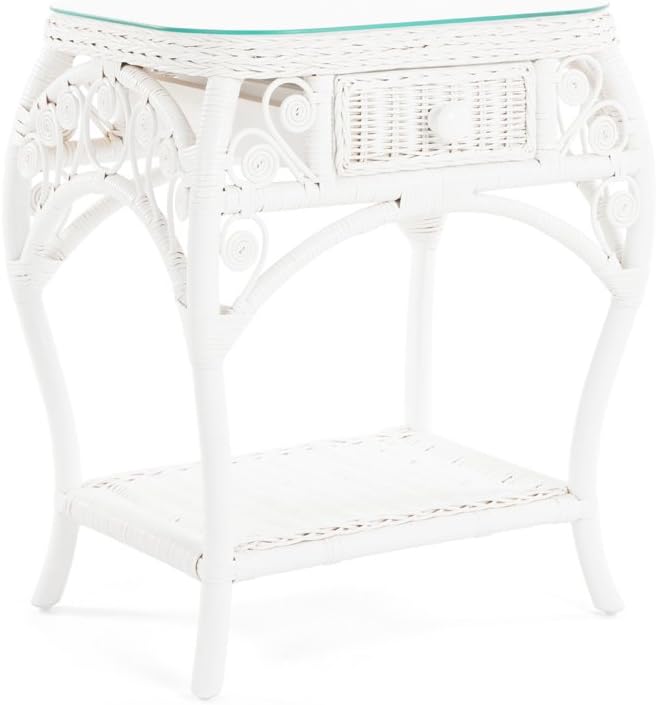 KOUBOO Peacock Rattan Sidetable with Drawer and Glass Top