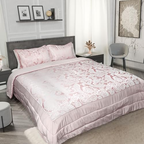 Emma Barclay Maison Duchess-Set di Biancheria da Letto e federe per Cuscino, Motivo Cachemire Copriletto Blush, Poliestere, Rosa Cipria, To Fit Double/King