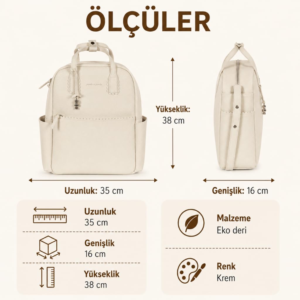 Zaino con fasciatoio passeggino nascita Modello ICON in simil pelle lavabile in lavatrice a 30° in varie colorazioni. Borsa fasciatoio nascita per passeggino (Crema)