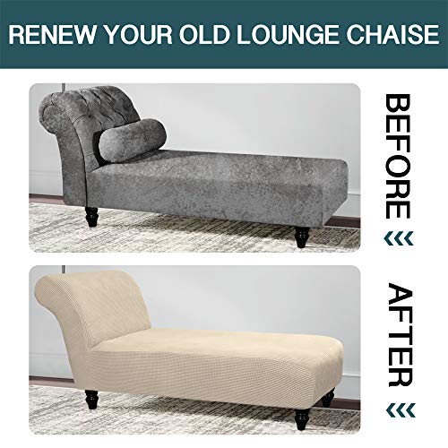 Fantasdecor Chaise Lounge Cover Stretch Chaise Chair Covers For Living Room Chaise Slipcover Armless Chaise Lounge Indoor Slipcover For Bedroom Chaise Soft Jacquard Fabric Machine Washable, Beige #TOP5