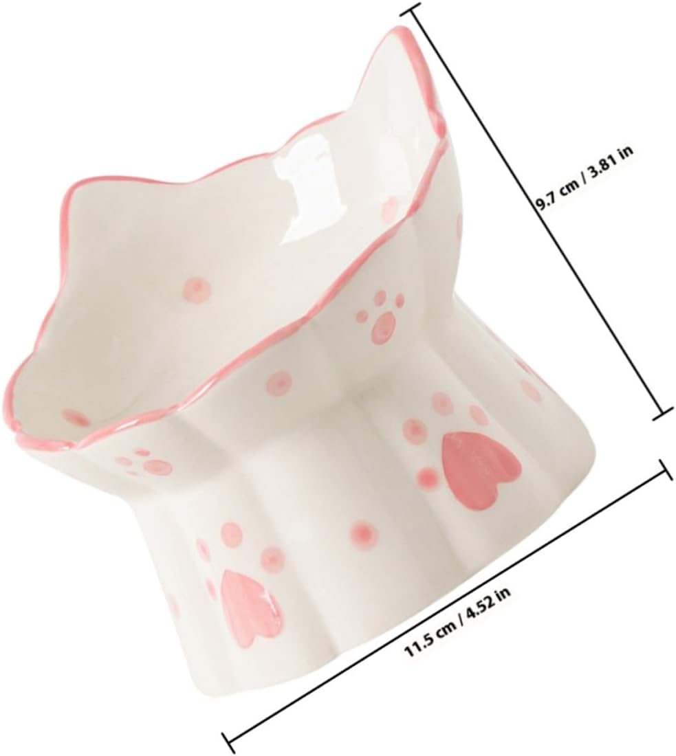 SUPVOX Ceramic Raised Cat Neck Protection Bowl 2pcs Elevated Tilted Feeding Bowls for Food and Water Anti-Spill Pet Feeder Suitable for Indoor Cats and Small Dogs
