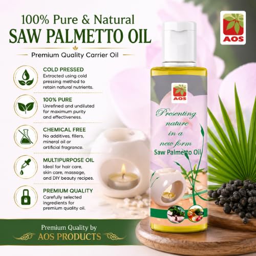 Image of AOS Products Saw Palmetto Oil 200ml | 100% Pure & Natural | Undiluted Carrier Oil | Cold Pressed | Multipurpose Oil for Hair, Skin & Massage | Premium Quality