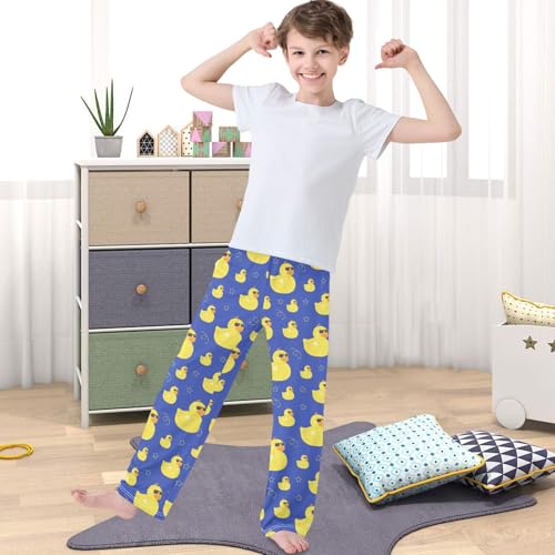 Boy's Lounge Pants Duck in Sunglass Doodle Style Kids Jogger Pants Elastic Waist Long Bottoms with Pockets 6-14 Y4