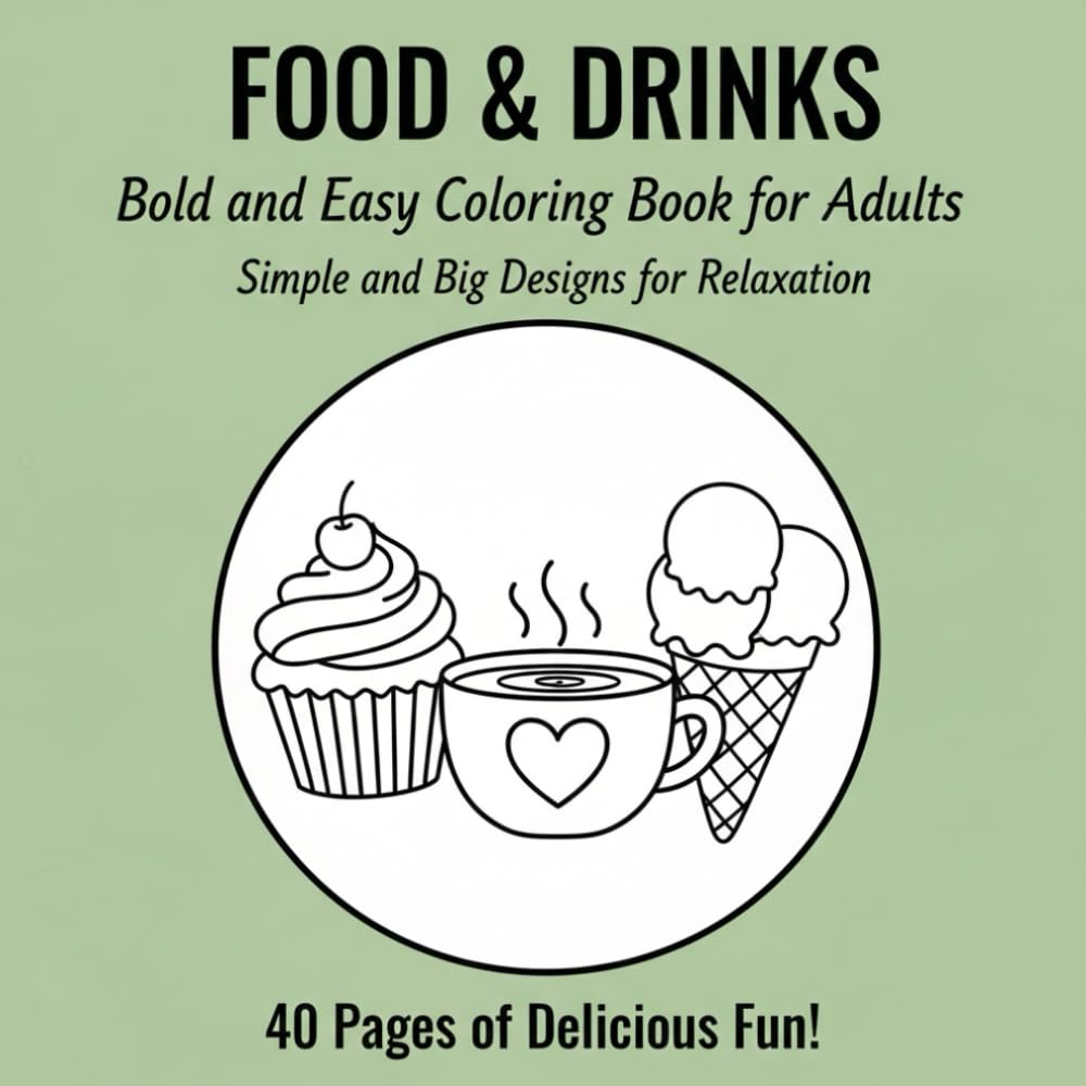 Food & Drinks Bold and Easy Coloring Book for Adults: Simple and Big Designs for Relaxation 40 Pages of Delicious Fun! ("BOLD & EASY COLORING COLLECTION")
