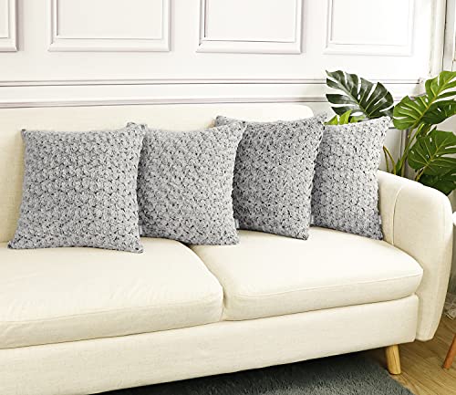 Yzpacc Set mit 4 Samt-Kissenbezügen mit Kunstfell, 3D-Blumenmuster, weich, flauschig, gemütlich, dekorativ, quadratisch, für Couch, Sofa, Bett, Auto (45 x 45 cm) Cover