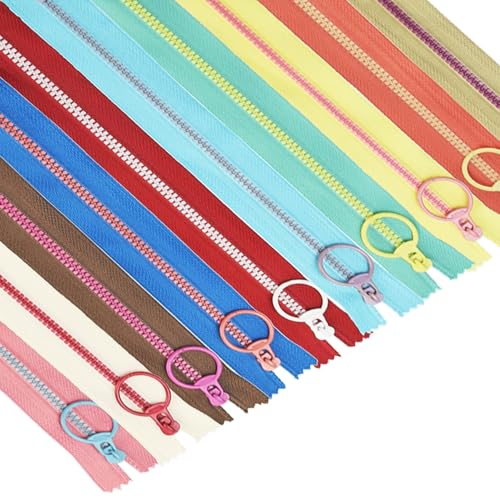 DTYGUIXE Cremallera para Bolsos, 20 Cremalleras de Colores de 20 cm Decorativas para Manualidades con Anillo Metálico para Coser Neceseres Estuches Pantalones, 10 Colores