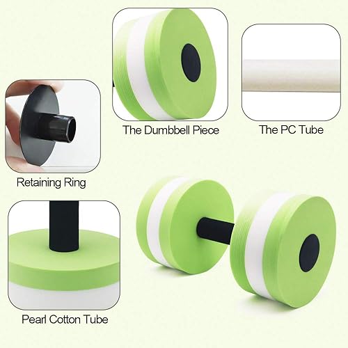 Vista 3 de Mancuernas de ejercicio acuático, juego de 2 para ejercicios aeróbicos acuáticos, fitness y ejercicios de piscina Verde,Azul-Verde,Gris