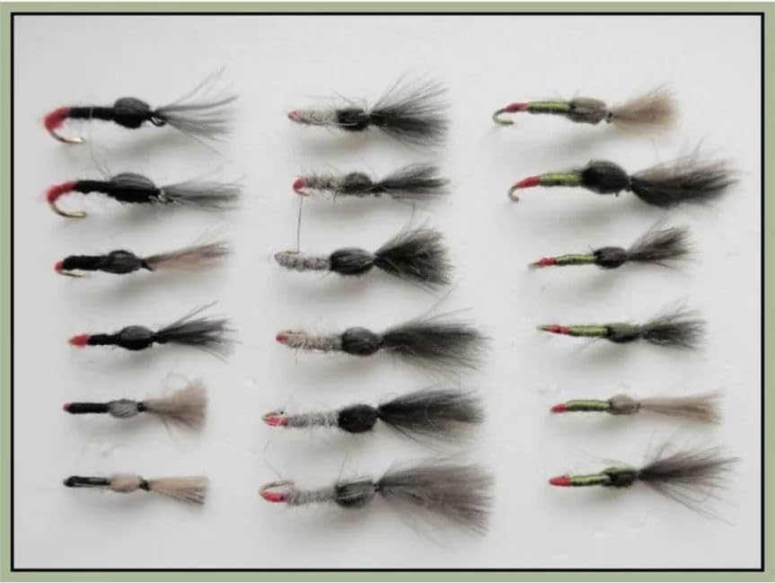 18 Shuttlecock trout Fishing Flies - Black Olive and Hares Ear, Choice (14/16)