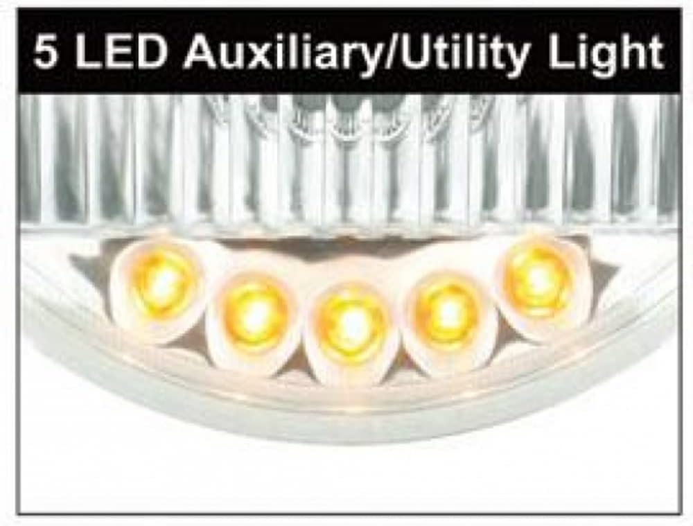 United Pacific S2005LED ULTRALIT 5 3/4” Crystal Halogen Headlight w/5 LED Position Lights, Glass Lens, Chrome Metal Reflector – ONE Headlight