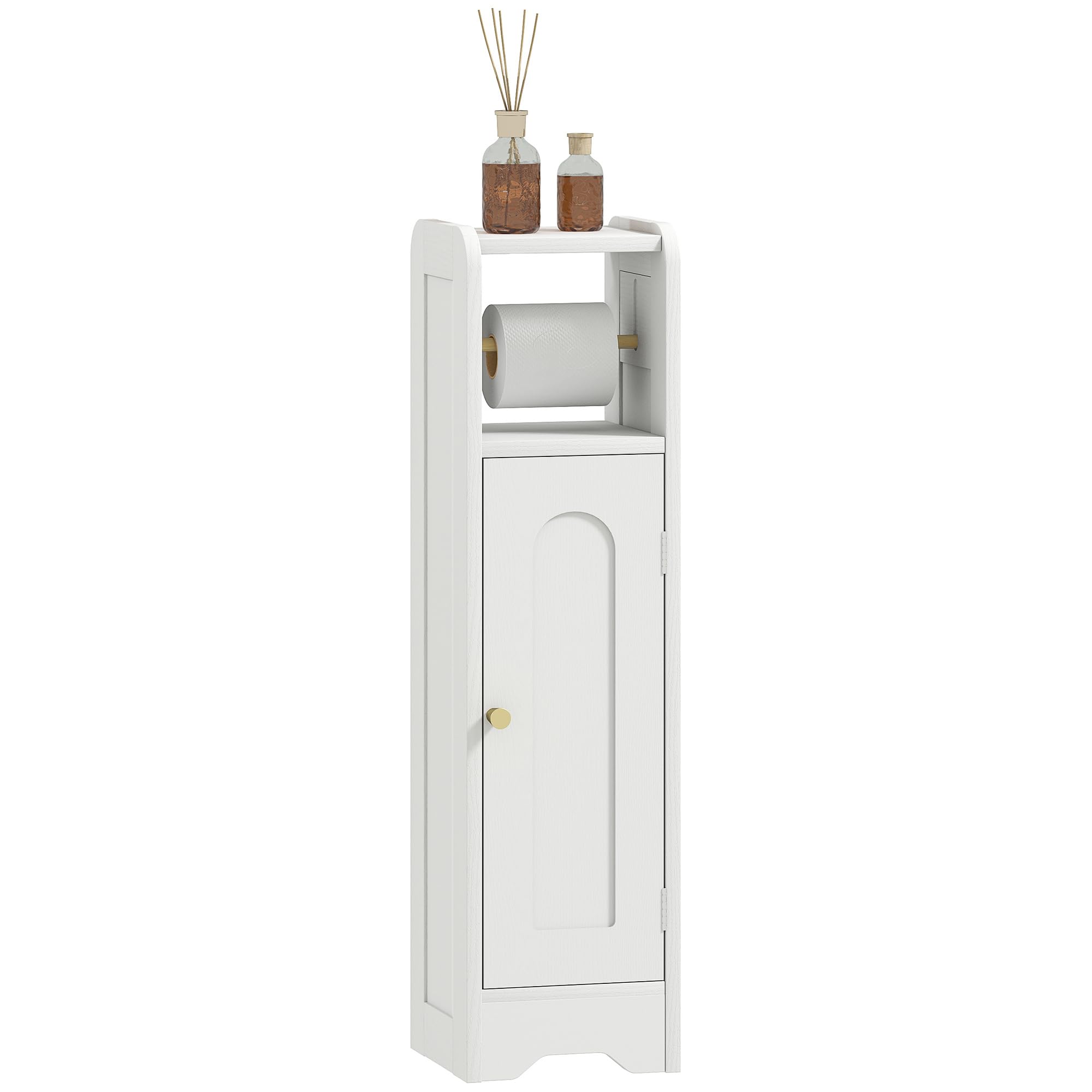 HOMCOM Slim Toilet Roll Holder Bathroom Cabinet - White - Adjustable Shelf