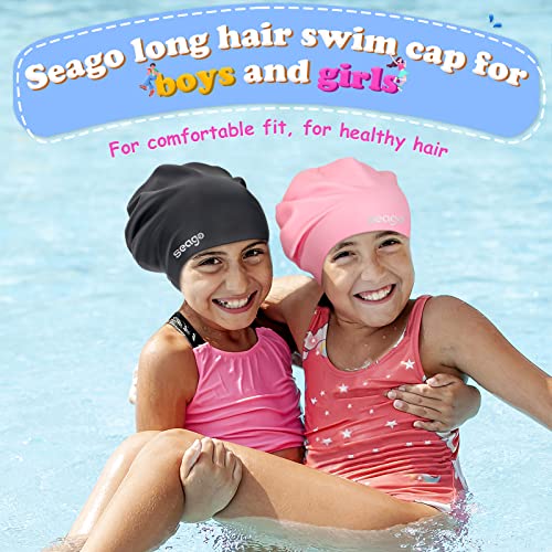 Seago Kids Swim Cap For Girls Boys Long Hair Swimming Cap For Kids 6-14 Youth Extra Large Swim Cap For Braids And Dreadlocks Waterproof Pool Silicone Bathing Swimming Caps That Keep Hair Dry #TOP6