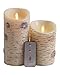 Set of 2 Luminara Birch Bark Flameless Candles: 3.5"x5" 3.5"x7" Unscented Moving Flame Candle with Timer, Remote, Batteries