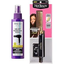 Hot Beauty Professional Electric Pressing Comb & Red by Kiss Heat Protector Spray