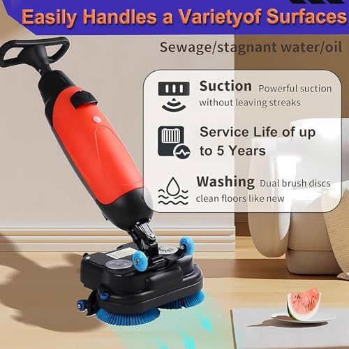 18" Commercial Floor Scrubber Machine - Mini Floor Cleaner with 18" Cleaning Width, 13000 Sqft/H Capacity, Rotary Double Brushes, 360° Rotating Head for Efficient Cleaning