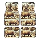 4-Piece Endangered-Rhino-Desert Polyester Car Floor Mat Set Universal Fit Car Floor Liners