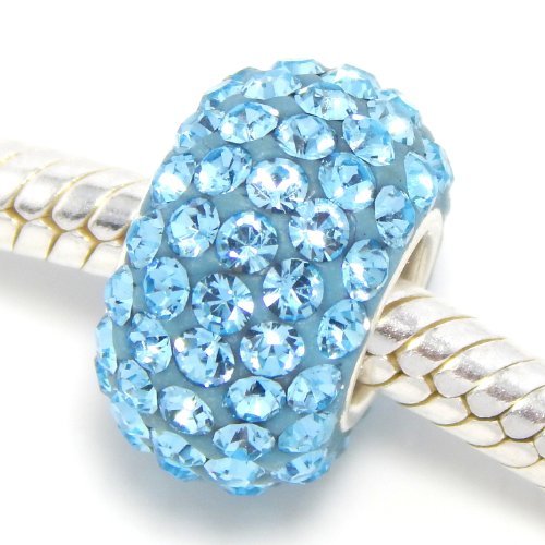 925 Sterling Silver Light Blue Crystals Charm Bead fits Pandora Bracelets